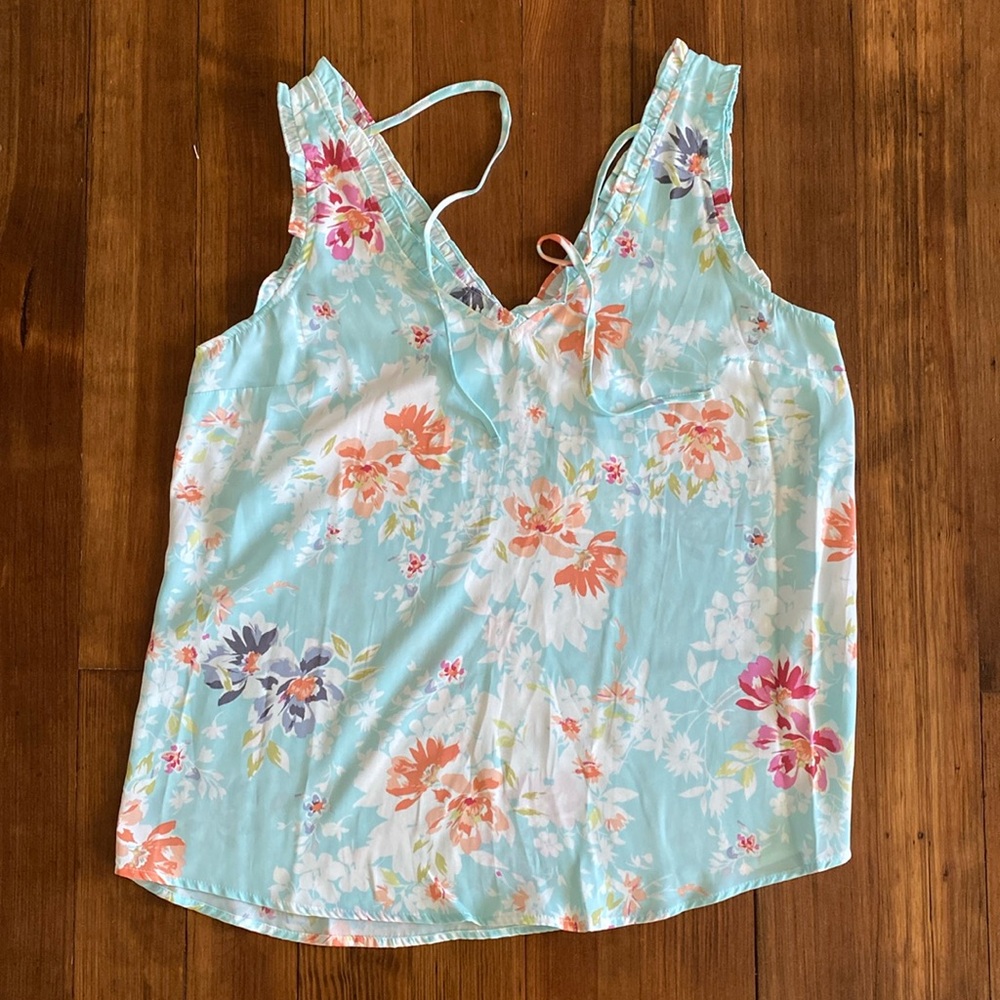 Lauren Conrad Sleeveless Floral Blouse with Back Tie Detail
